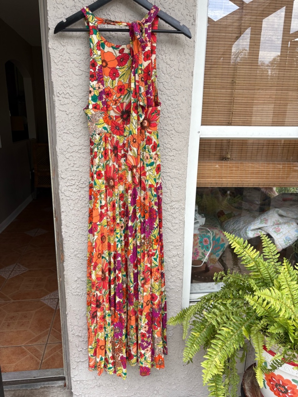 NATURAL LIFE Floral Backless Maxi Dress in Orange, Red, Pink, Yellow, Green